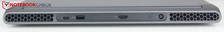 Achterzijde: USB-C 3.2 Gen 2 (met Thunderbolt 4, Display Port 1.4, en 15 W Power Delivery), USB-A 3.2 Gen 1, HDMI 2.1, voeding