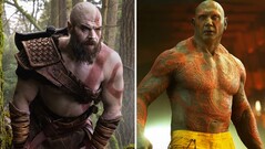 Een foto waarop Ryan Hurst en Dave Bautista naast elkaar staan