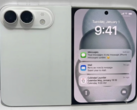 Een designmodel van de opvouwbare iPhone Ultra in het wit.