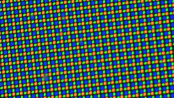 Het OLED beeldscherm gebruikt een RGGB subpixelmatrix die uit één rode, één blauwe en twee groene lichtdiodes bestaat.