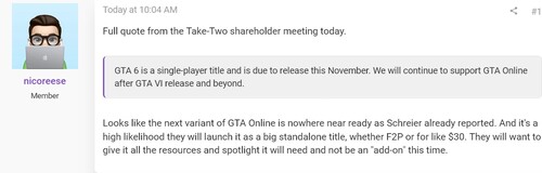 Citaat over GTA Online uit de aandeelhoudersvergadering van Take-Two