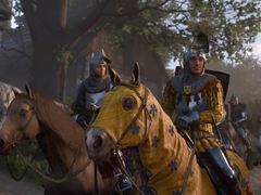 Een screengrab waarop te zien is hoe Henry en Hans Capon in Kingdom Come Deliverance 2 paardrijden