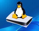 Tux Linux-logo weergegeven boven PS5-console