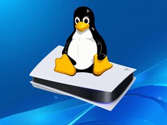Tux Linux-logo weergegeven boven PS5-console