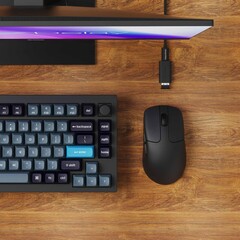 Keychron M2 muis met 8K ontvanger en een verlengkabel en adapter.