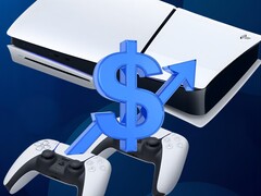 PS5-console afgebeeld met dollarteken en pijl omhoog (bron: Sony PlayStation met bewerkingen)