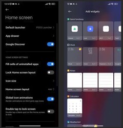 Poco Launcher 4.0 Instellingen & Widgetkiezer (Bron: Xiaomiui)