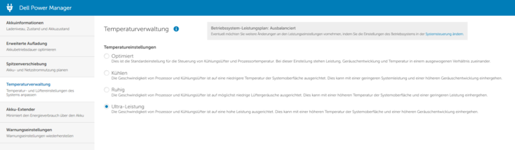 Dell Power Manager - Temperatuurinstellingen