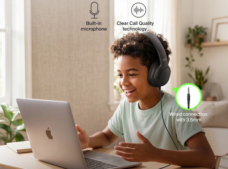 De SoundForm Play ANC-hoofdtelefoon is voorzien van een microfoon en kan worden gebruikt met een audiokabel.