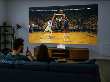 Optoma GT4000UHD 4K laserprojector op TV-standaard (Afbeelding bron: Optoma PR)
