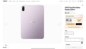 De vermelding van de Oppo Pad Mini op de website van Oppo Thailand, met een tijdelijke prijs, laat ook zien dat de enige beschikbare configuratie 8GB RAM en 256GB opslagruimte heeft
