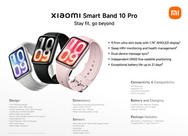 Volledige specificaties en reguliere kleuropties van de Smart Band 10 Pro