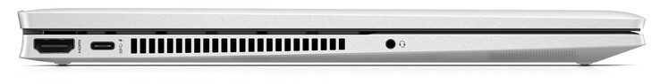 Linkerzijde: HDMI-uitgang, één USB 3.2 Gen 2-poort (Type-C; Power Delivery, DisplayPort), gecombineerde hoofdtelefoon-/microfoonaansluiting