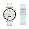 De Huawei Watch GT 4 Spring Edition White Leather Strap 41mm + Crystal Blue Fluorelastomer Strap 2-in-1. (Afbeeldingsbron: Huawei)