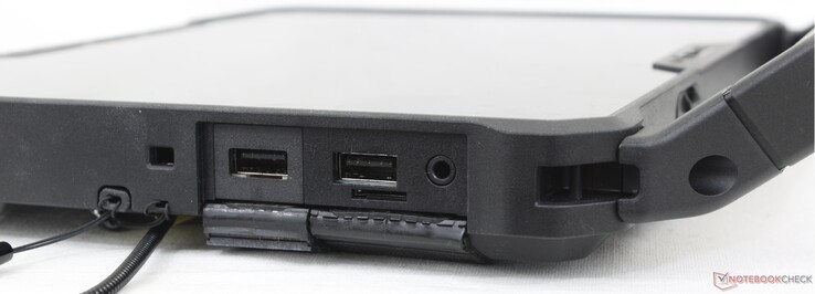 Rechts: Passieve stylus pen, Noble slot, 2x USB-A 3.2 Gen. 1, MicroSD lezer, 3,5 mm headset