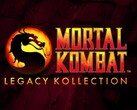 Mortal Kombat: Legacy Kollection-logo met het iconische drakenembleem met rode en gele gradiënttekst op een donkere gebarsten achtergrond (Afbeelding bron: Warner Bros. Games / NetherRealm Studios)