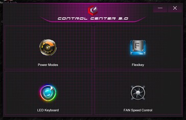 Het hoofdmenu van het XMG Control Center