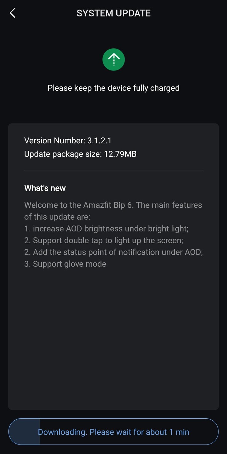 De release notes voor softwareversie 3.1.2.1 voor de Amazfit Bip 6 smartwatch. (Afbeeldingsbron: u/Grand_Permission3151 via Reddit)