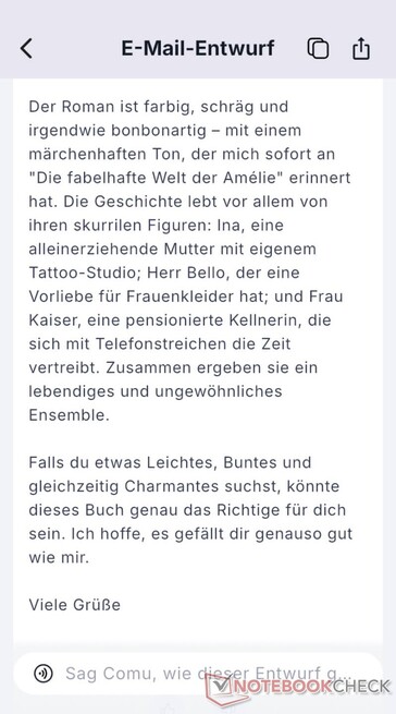 Een e-mail die naar aanleiding van een boekrecensie was opgesteld, was goed geschreven. Hier ontbreekt de eerste alinea, die alle details over het boek bevat, zoals de auteur, de titel, de prijs en de uitgever.