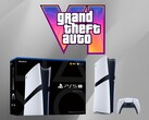 PS5 Pro console afgebeeld onder GTA 6 logo (Afbeelding bron: Sony PlayStation, Rockstar Games met bewerkingen)