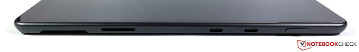 Rechterzijde: Surface-aansluiting, 2x USB-C met Thunderbolt 4, aan/uit-knop