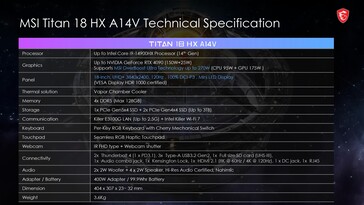 MSI Titan 18 HX - Specificaties. (Afbeelding Bron: MSI)