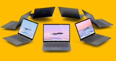 Chromebooks die zijn gemaakt onder Google&#039;s nieuwe initiatief Chromebook Plus hebben robuustere specificaties dan wat je normaal ziet in de ChromeOS-wereld. (Afbeelding: Google Chrome, logo&#039;s van Intel, AMD en Ryzen, w/bewerkingen)