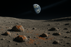 Roestvorming op de Maan, veroorzaakt door zuurstofdeeltjes uit de atmosfeer van de Aarde die het oppervlak bereiken via de zogenaamde Aardwind. (Afbeeldingsbron: OpenAI)