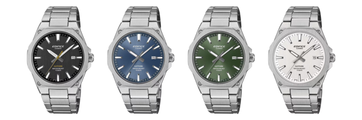 Van links naar rechts: de Casio Edifice EFR-SE108D-1A, EFR-SE108D-2A, EFR-SE108D-3A en EFR-SE108D-7A horloges
