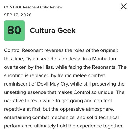 Samenvatting van de uitgelekte recensie van Control Resonant weergegeven