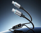 De 2-in-1-kabel voor snel opladen kan tot 140 W vermogen leveren. Afgebeeld: een promotiefoto waarop de twee USB-C-uitgangen te zien zijn.