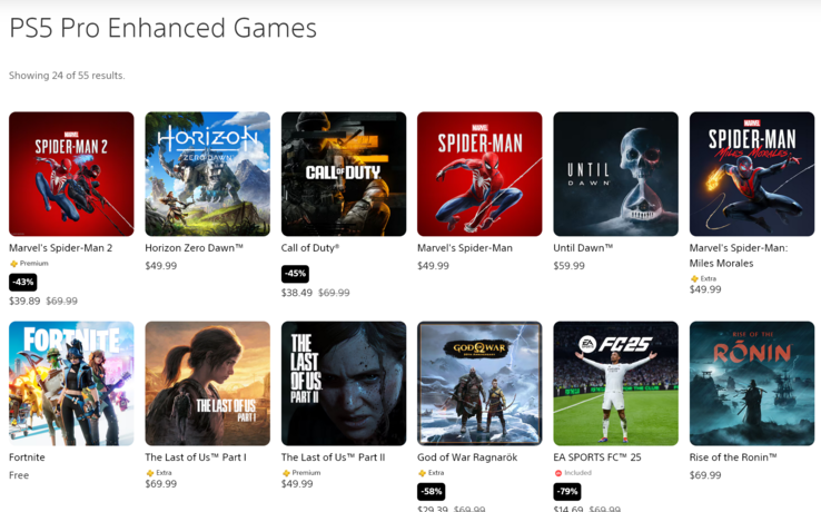 Lijst van PS5 Pro Enhanced games voor juli 2025 (Afbeelding bron: screenshot, PlayStation Store)