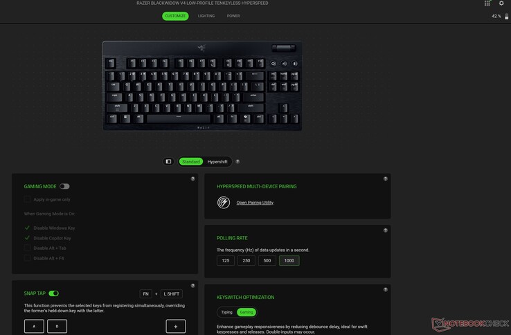 De BlackWidow V4 HyperSpeed TKL Synapse aanpassing