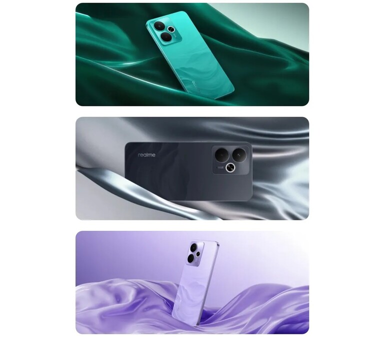 De Realme 14T 5G wordt geleverd in de op satijn geïnspireerde kleuren obsidiaanzwart, surfgroen en bliksempaars (Afbeelding bron: Realme)