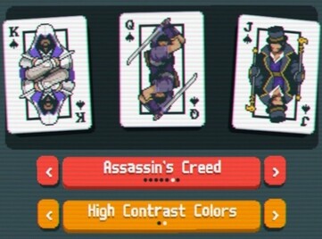 Afgebeeld: Dekaanpassingen voor Balatro, met triple A-actiespelreeks Assassin's Creed (Afbeelding Bron: In-game screenshot van Balatro)