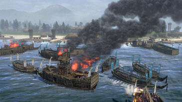 Een afbeelding van een zeeslag in Total War: Shogun 2.