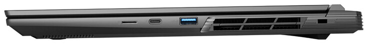 Rechterkant: MicroSD-kaartlezer, Thunderbolt 4/USB 4 (USB-C; Power Delivery, DisplayPort), USB 3.2 Gen 1 (USB-A), sleuf voor kabelslot