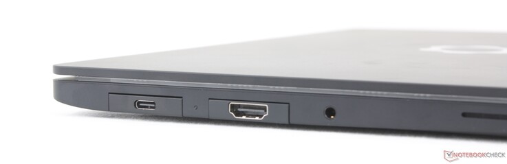 Links: 2x USB-C Thunderbolt 4 met DisplayPort 2.1 + 140 W Power Delivery, 3,5 mm-hoofdtelefoonaansluiting