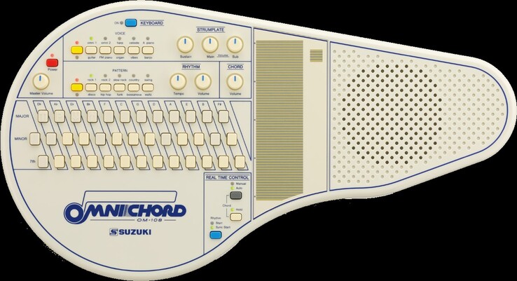 Het Omnichord wordt bespeeld door met een vinger over het verticale strumboard te vegen terwijl u op akkoordknoppen drukt. (Bron: Suzuki)