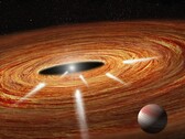 Een artistieke illustratie van een planeet en een ster.