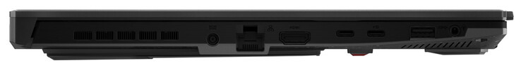 Linkerzijde: Stroomvoorziening, Gigabit Ethernet, HDMI, Thunderbolt 4 (USB-C; DisplayPort), USB 3.2 Gen 2 (USB-C; Power Delivery, DisplayPort, G-Sync), USB 3.2 Gen 1 (USB-A), audio