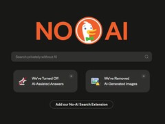 DuckDuckGo's 'No AI' teken wordt prominent weergegeven door de zoekmachine