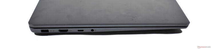 Links: Slim-tip oplaadpoort, HDMI 2.0, USB-C 3.2 Gen 2, 3,5 mm audio-aansluiting
