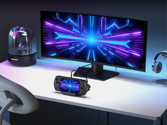 De GPD Win 5 in zijn officiële dock, dat GPD apart verkoopt voor $93. (Afbeelding bron: GPD)