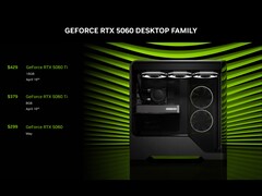 Officiële prijzen en releasedatum voor RTX 5060 Ti 16GB en 8GB varianten. (Afbeeldingsbron: Nvidia)
