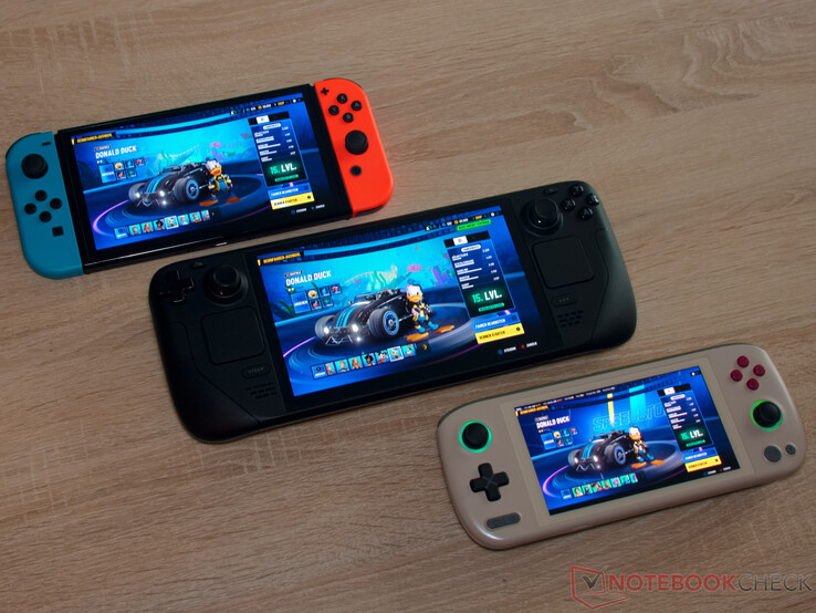 Vergelijking van afmetingen - Nintendo Switch OLED, Steam Deck OLED, Ayaneo Air 1S