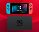 De originele Nintendo Switch, hierboven afgebeeld naast het Switch 2-dock