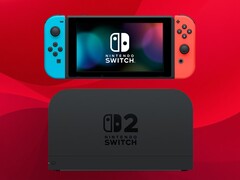De originele Nintendo Switch, hierboven afgebeeld naast het Switch 2-dock
