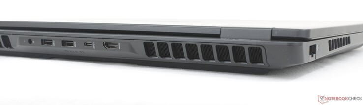 Achterkant: AC-adapter, 2x USB-A (10 Gbps), USB-C met DisplayPort 2.1 + Power Delivery 3.1 (10 Gbps), HDMI 2.1