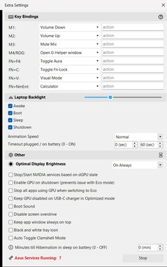 Boven - extra toetsen configureren; onder - 7 Asus-processen actief